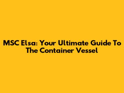 MSC Elsa: Your Ultimate Guide To The Container Vessel