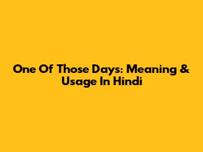 One Of Those Days: Meaning & Usage In Hindi