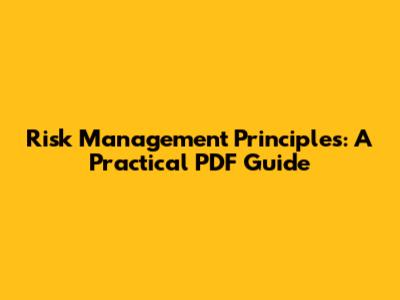 Risk Management Principles: A Practical PDF Guide
