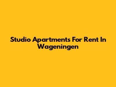 Studio Apartments For Rent In Wageningen